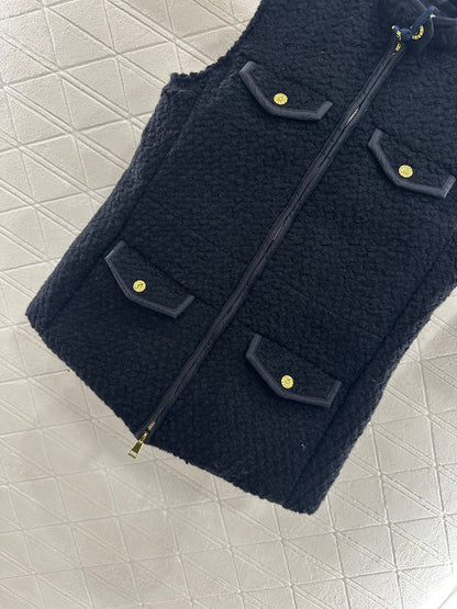 25fw Woolen patchwork zipper down vest