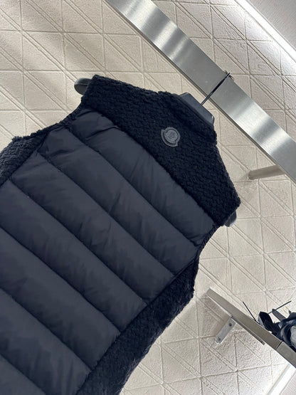 25fw Woolen patchwork zipper down vest