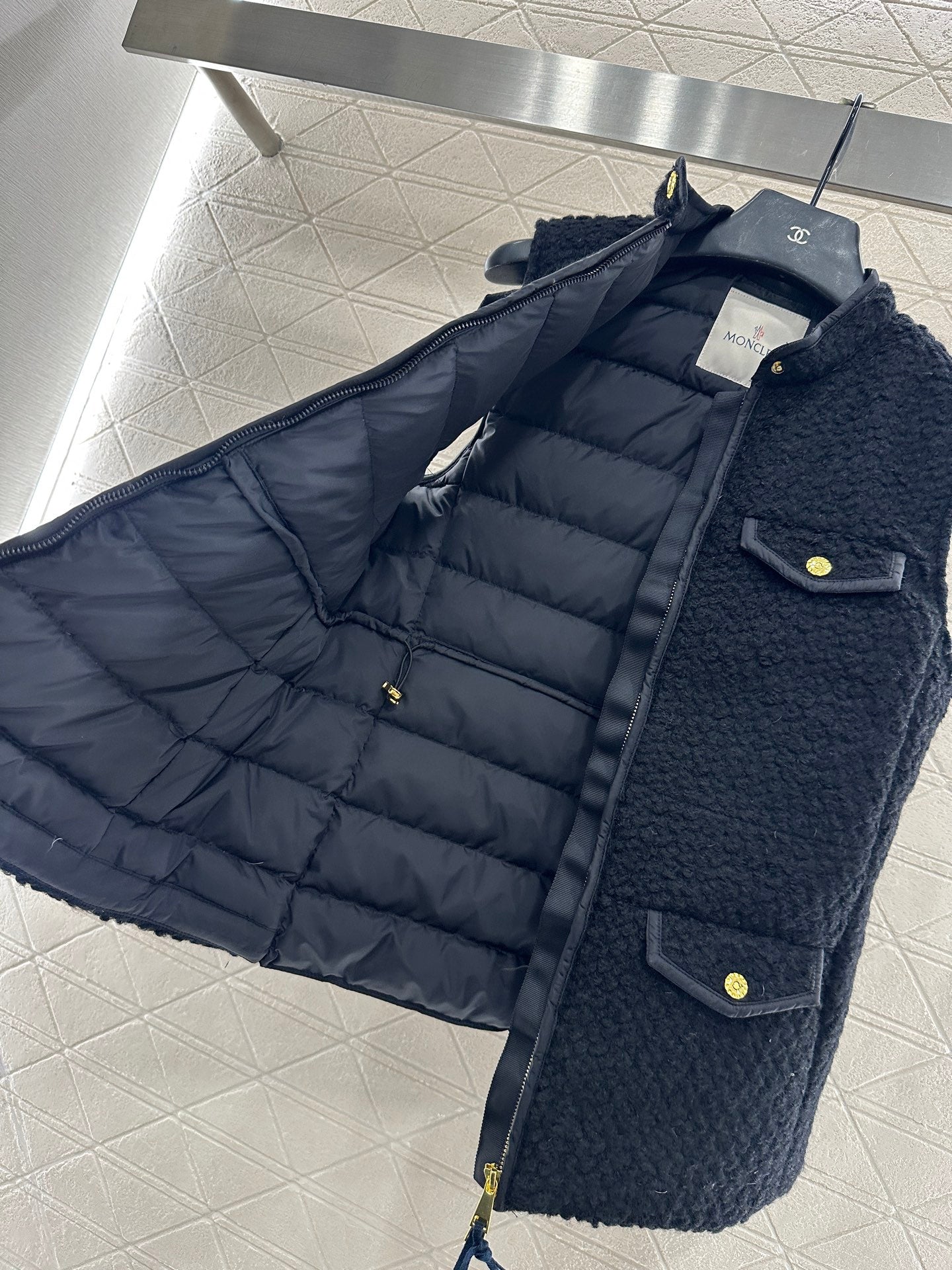 25fw Woolen patchwork zipper down vest