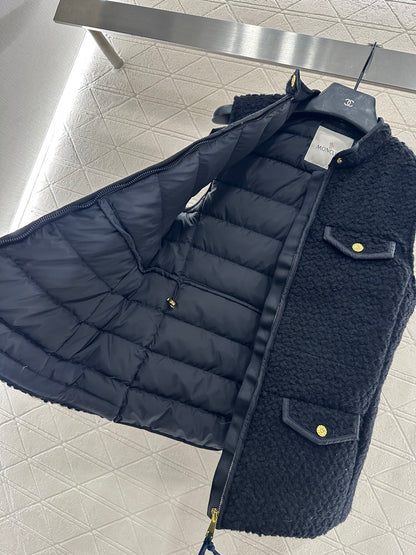 25fw Woolen patchwork zipper down vest
