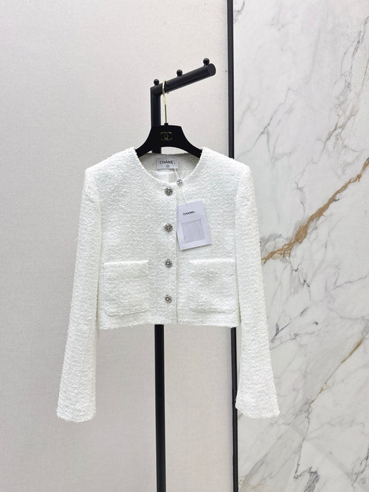 25fw Woven woolen tweed long sleeved jacket