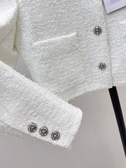 25fw Woven woolen tweed long sleeved jacket