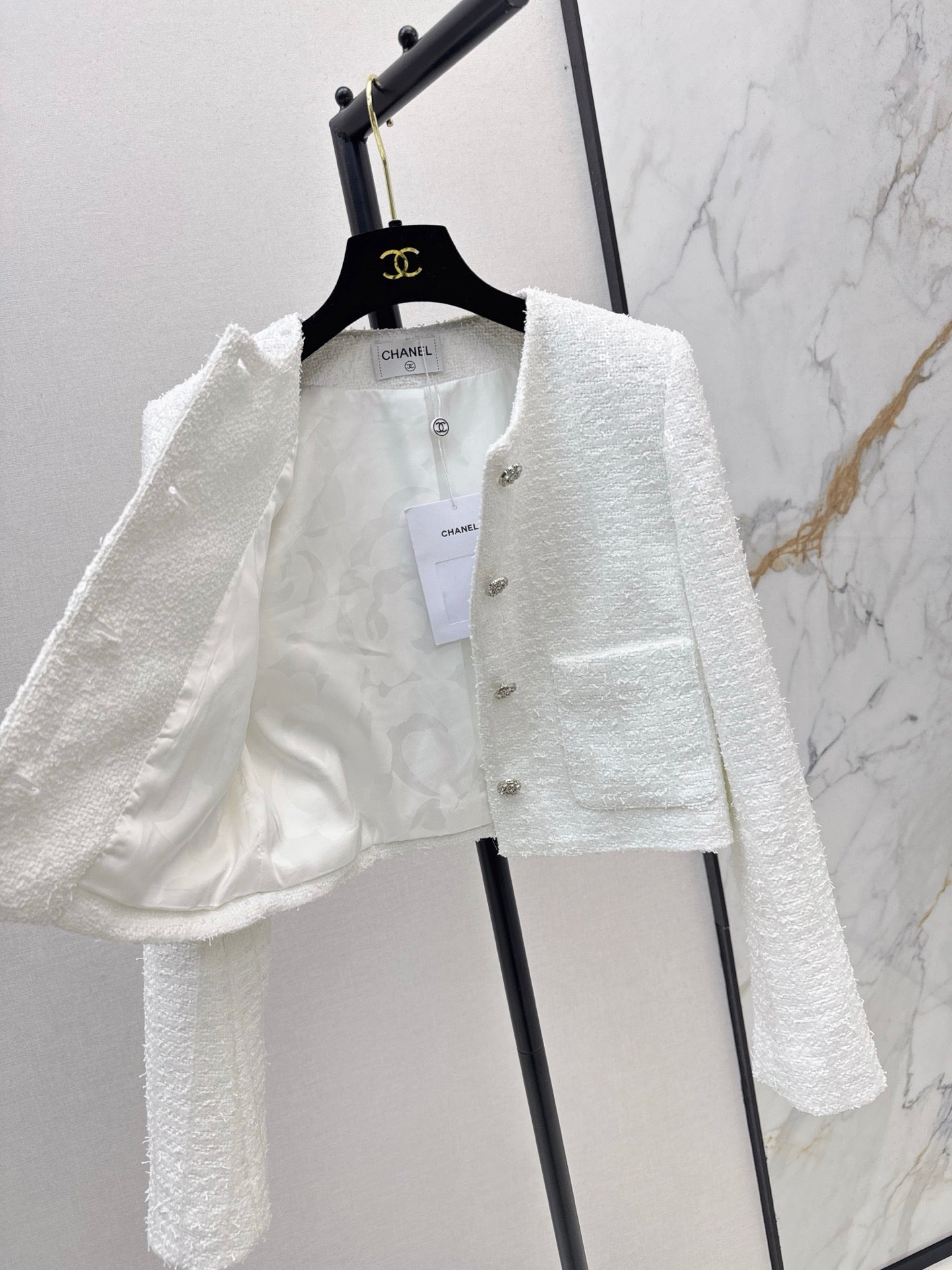 25fw Woven woolen tweed long sleeved jacket