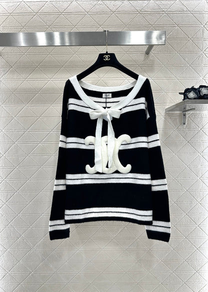 25fw Striped Knitted Top and Shorts Set