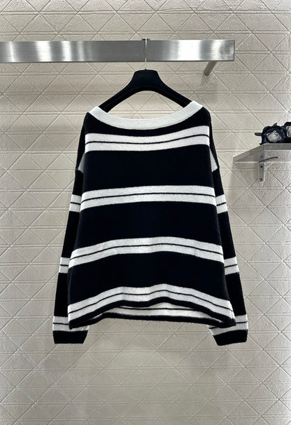 25fw Striped Knitted Top and Shorts Set