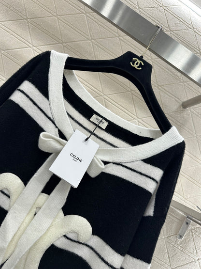 25fw Striped Knitted Top and Shorts Set