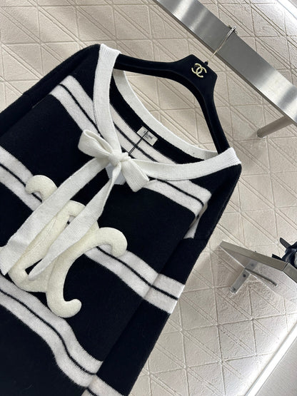 25fw Striped Knitted Top and Shorts Set