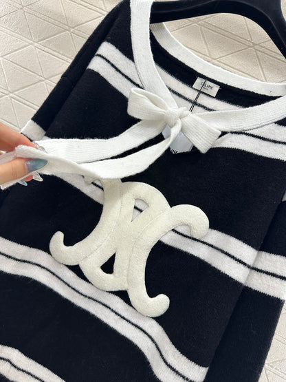 25fw Striped Knitted Top and Shorts Set