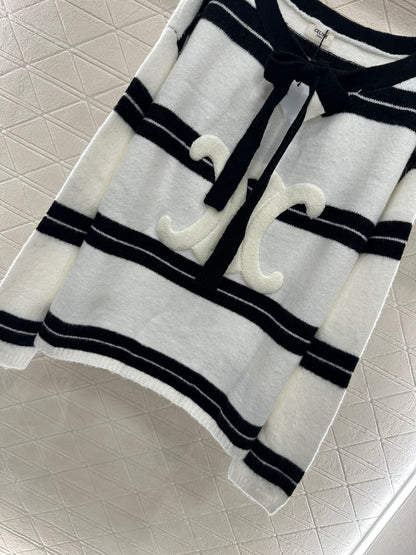 25fw Striped Knitted Top and Shorts Set