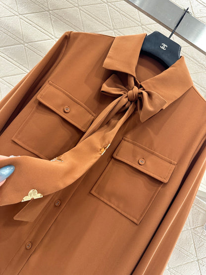 25fw Butterfly bow ribbon shirt and pants set