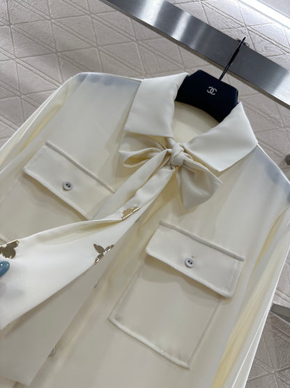 25fw Butterfly bow ribbon shirt and pants set