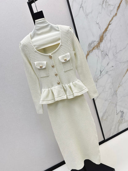 25fw Fake two-piece dress with wrapped buttocks