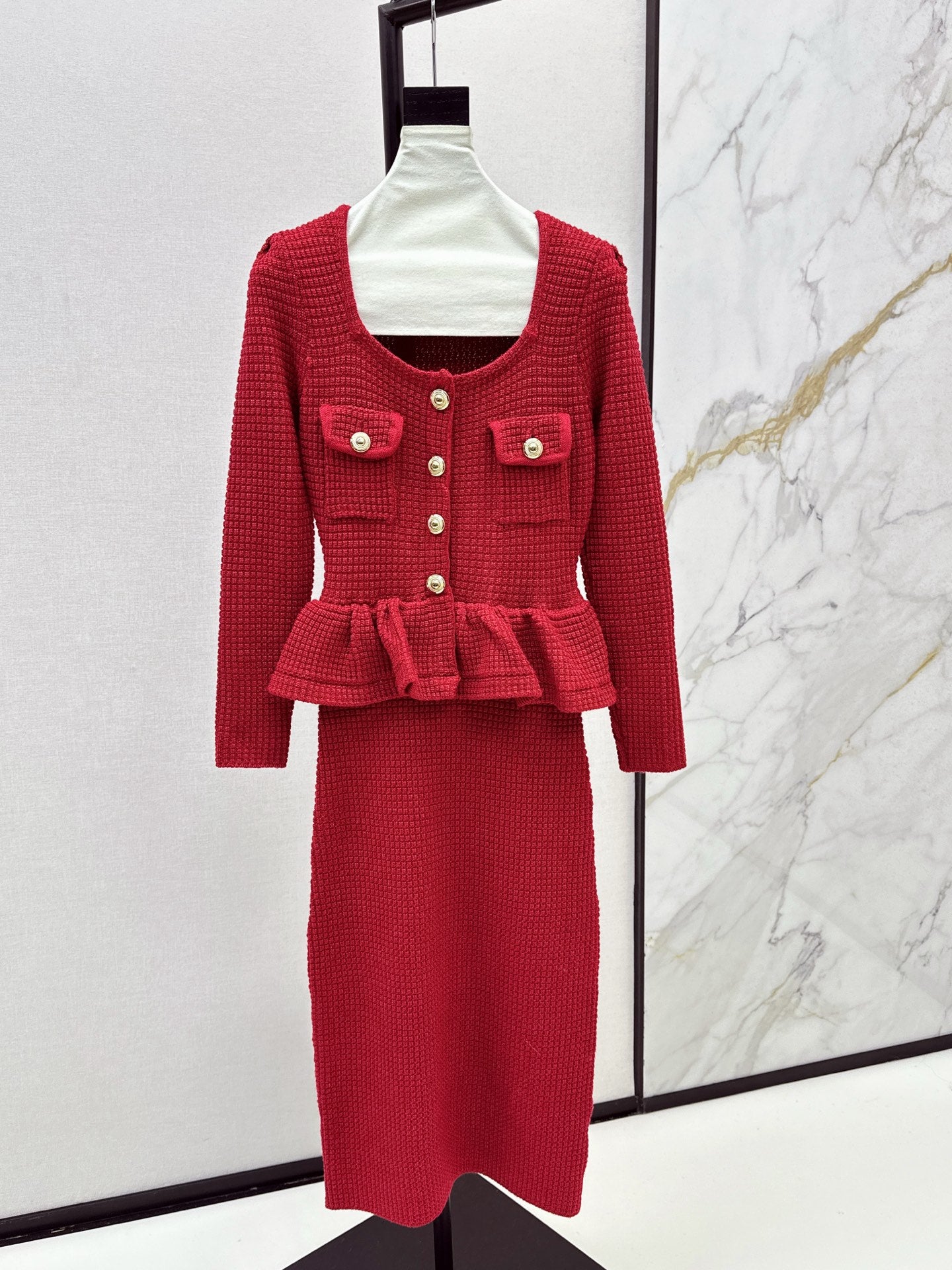 25fw Fake two-piece dress with wrapped buttocks