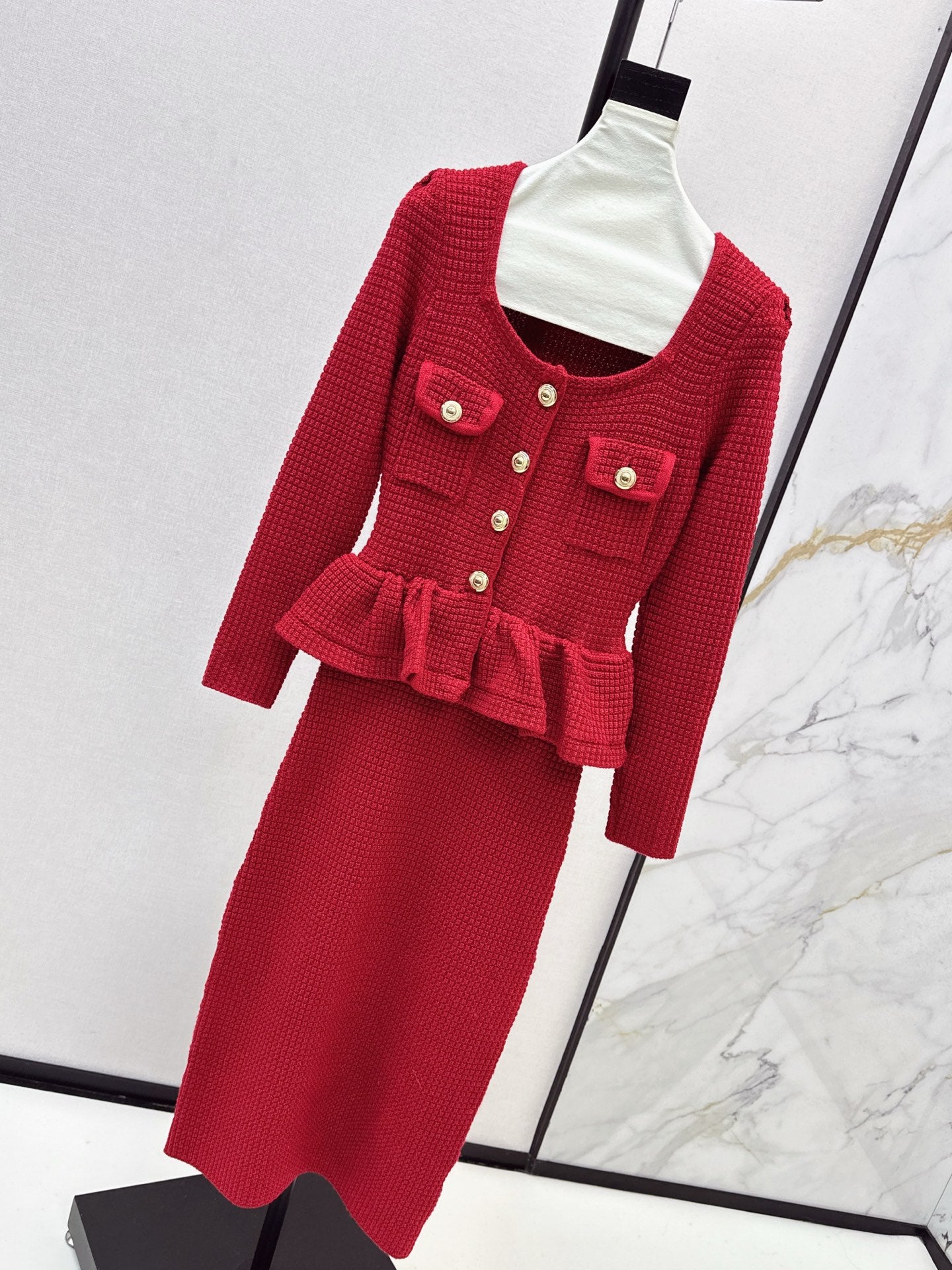 25fw Fake two-piece dress with wrapped buttocks