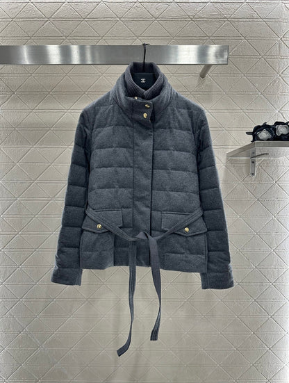 25fw Knitted high neck belt down jacket