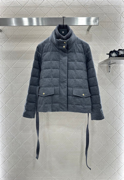 25fw Knitted high neck belt down jacket