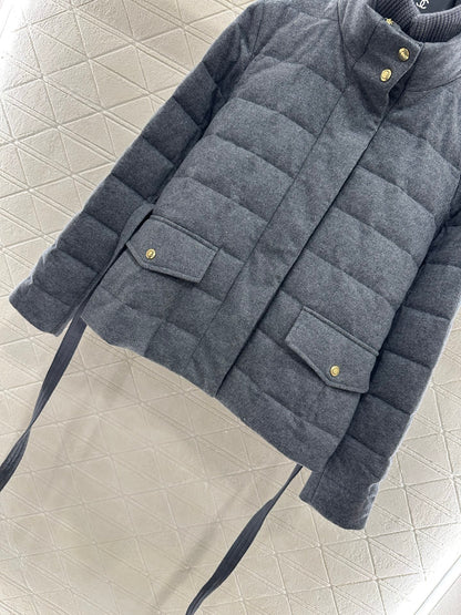 25fw Knitted high neck belt down jacket
