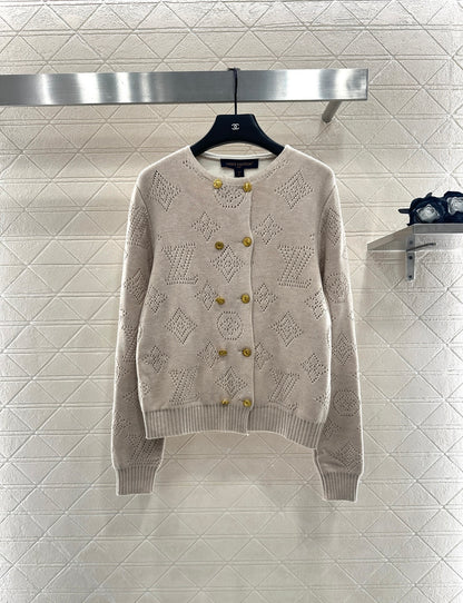 25fw Hollow knit breasted cardigan