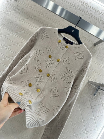 25fw Hollow knit breasted cardigan