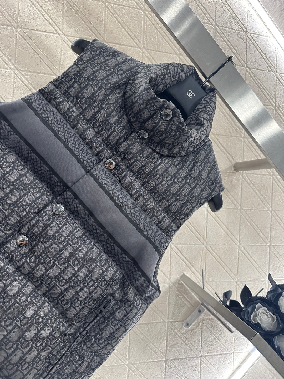 25fw Stand up collar jacquard down vest