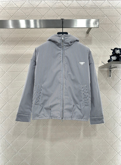 25fw Hooded striped cotton jacket