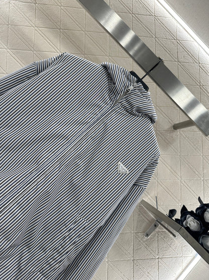 25fw Hooded striped cotton jacket