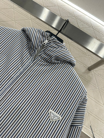25fw Hooded striped cotton jacket