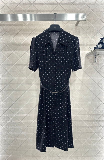 25fw Printed Princess Sleeve Belt Dress