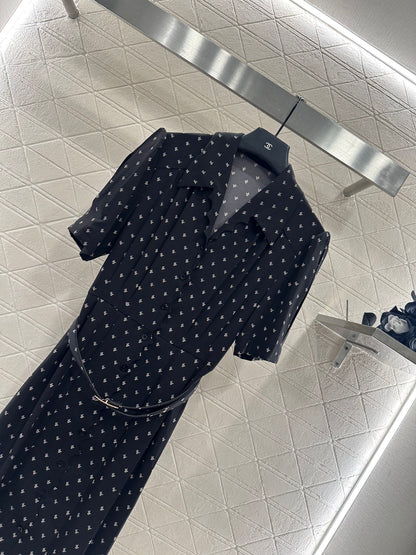 25fw Printed Princess Sleeve Belt Dress