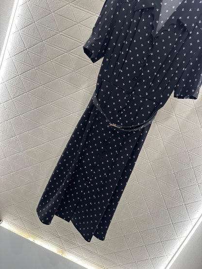 25fw Printed Princess Sleeve Belt Dress