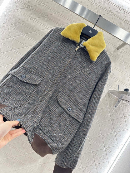 25fw Detachable fur collar jacket