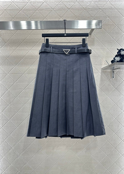 25fw Mid length pleated skirt with waist belt