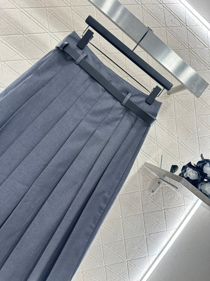 25fw Mid length pleated skirt with waist belt