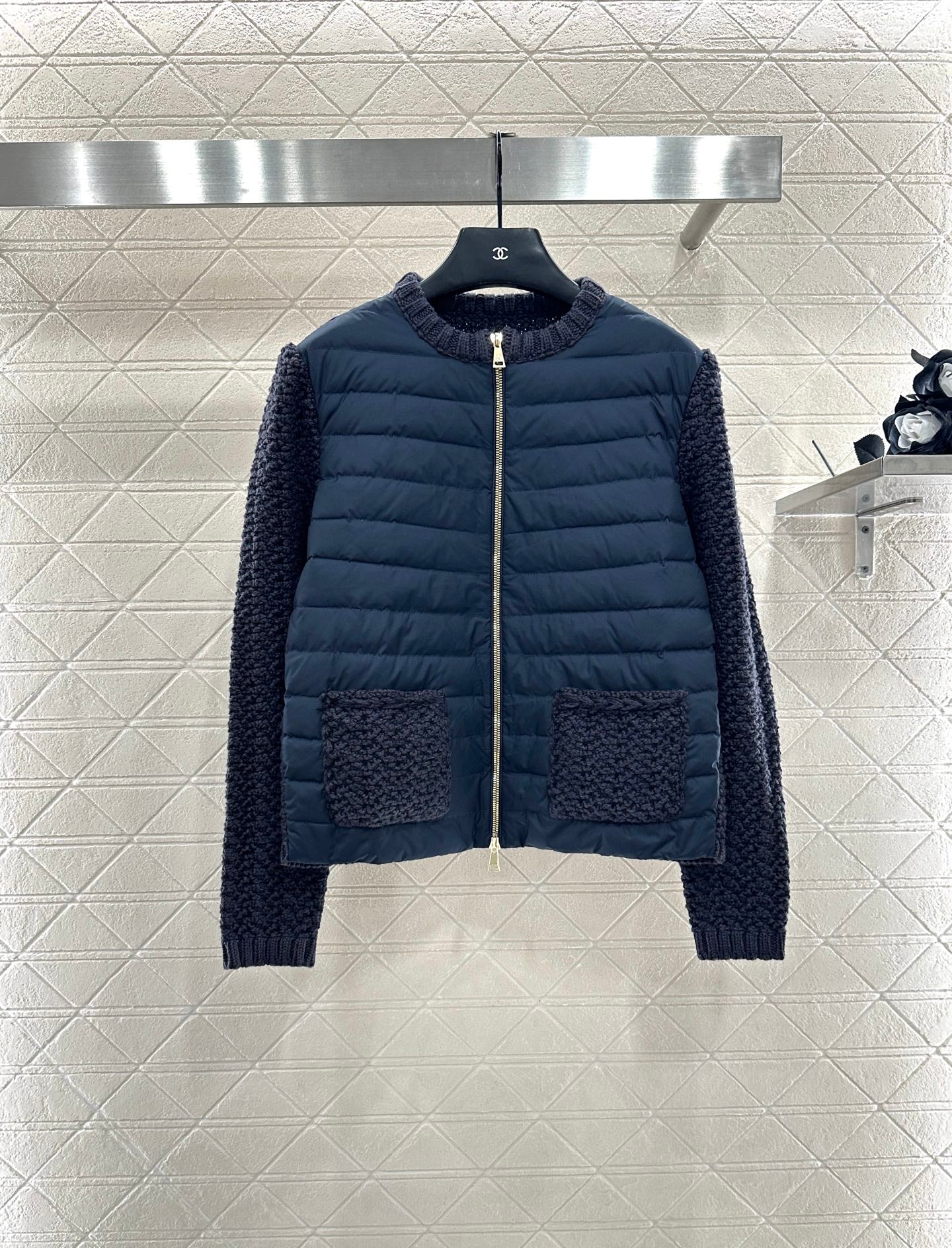 25fw Knitted patchwork zipper down jacket