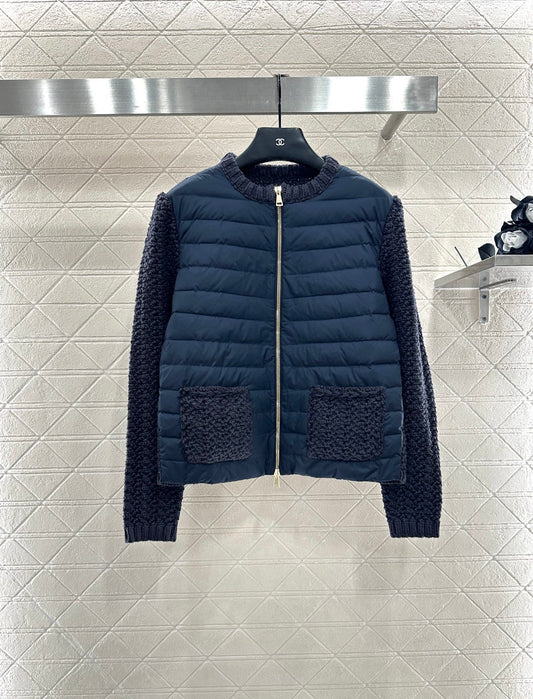 25fw Knitted patchwork zipper down jacket