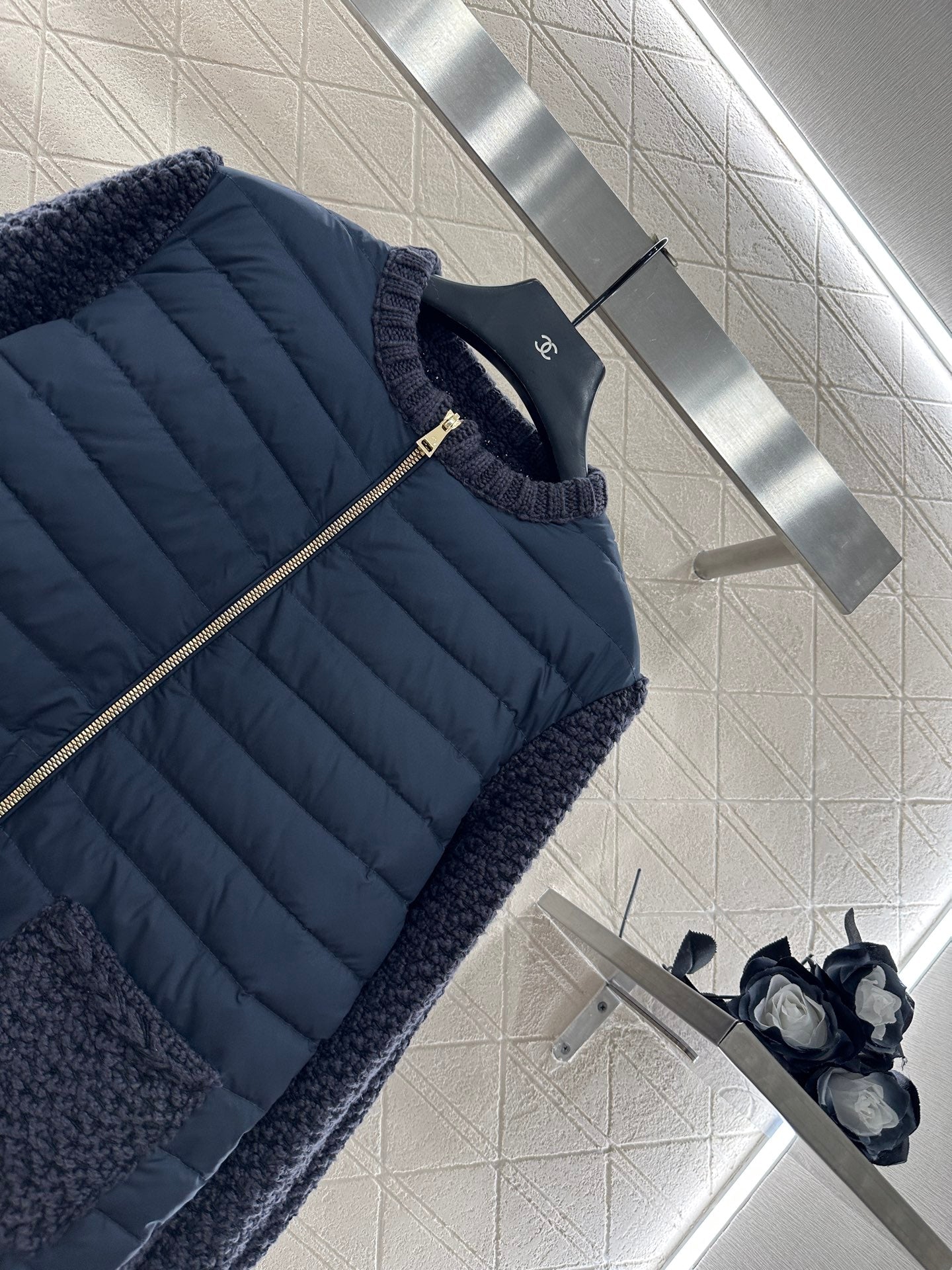 25fw Knitted patchwork zipper down jacket