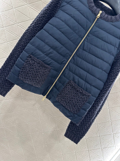 25fw Knitted patchwork zipper down jacket