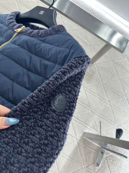 25fw Knitted patchwork zipper down jacket