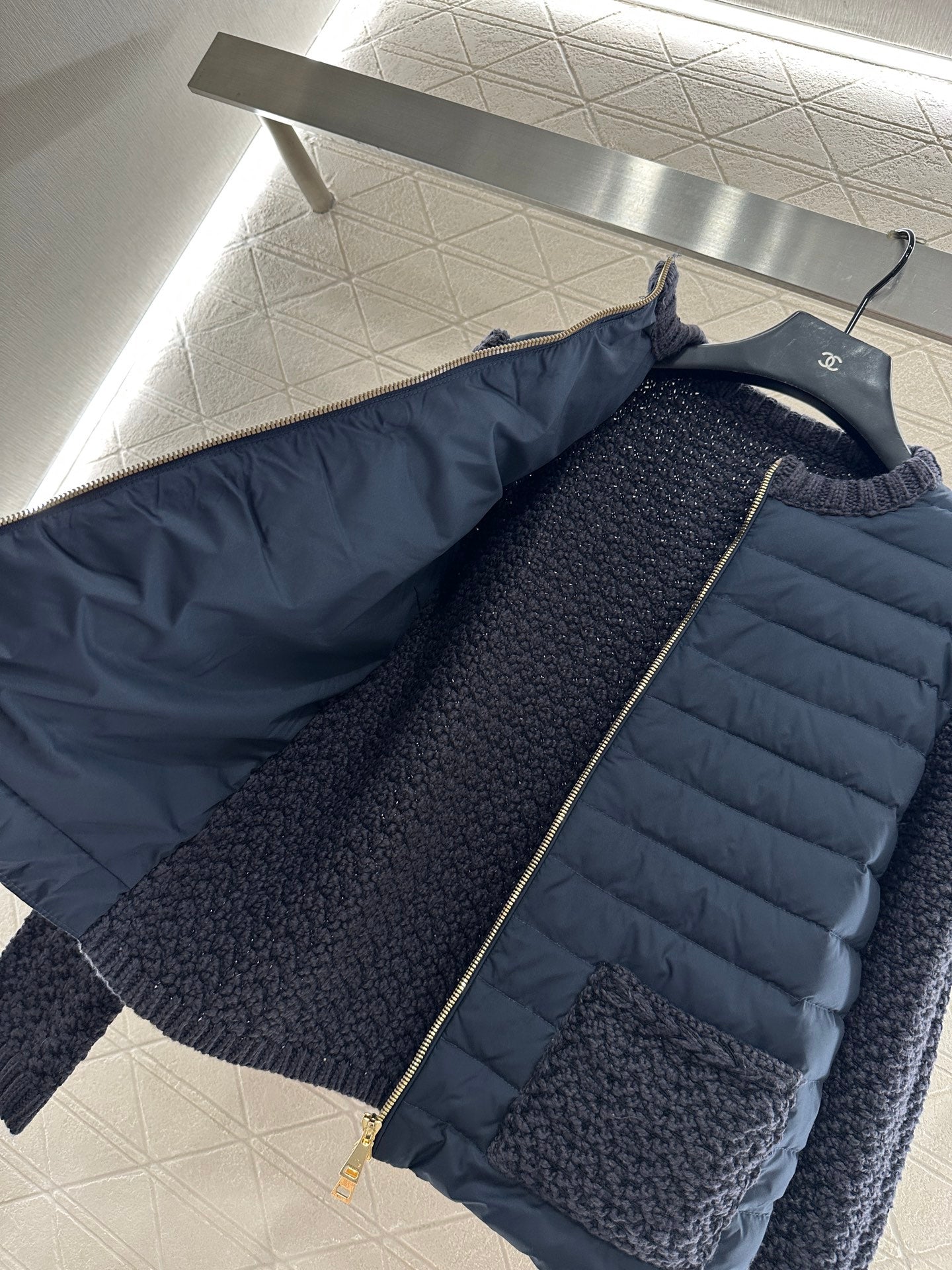 25fw Knitted patchwork zipper down jacket