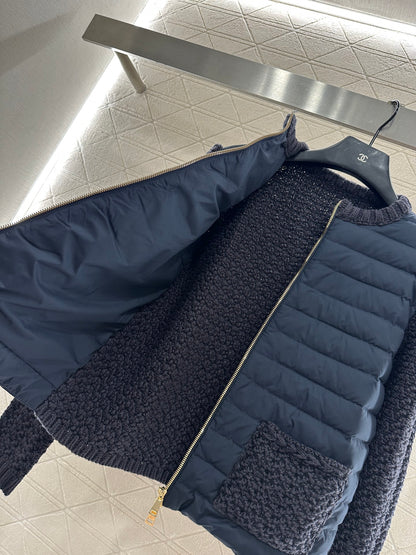 25fw Knitted patchwork zipper down jacket