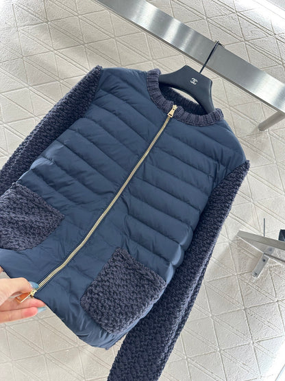 25fw Knitted patchwork zipper down jacket