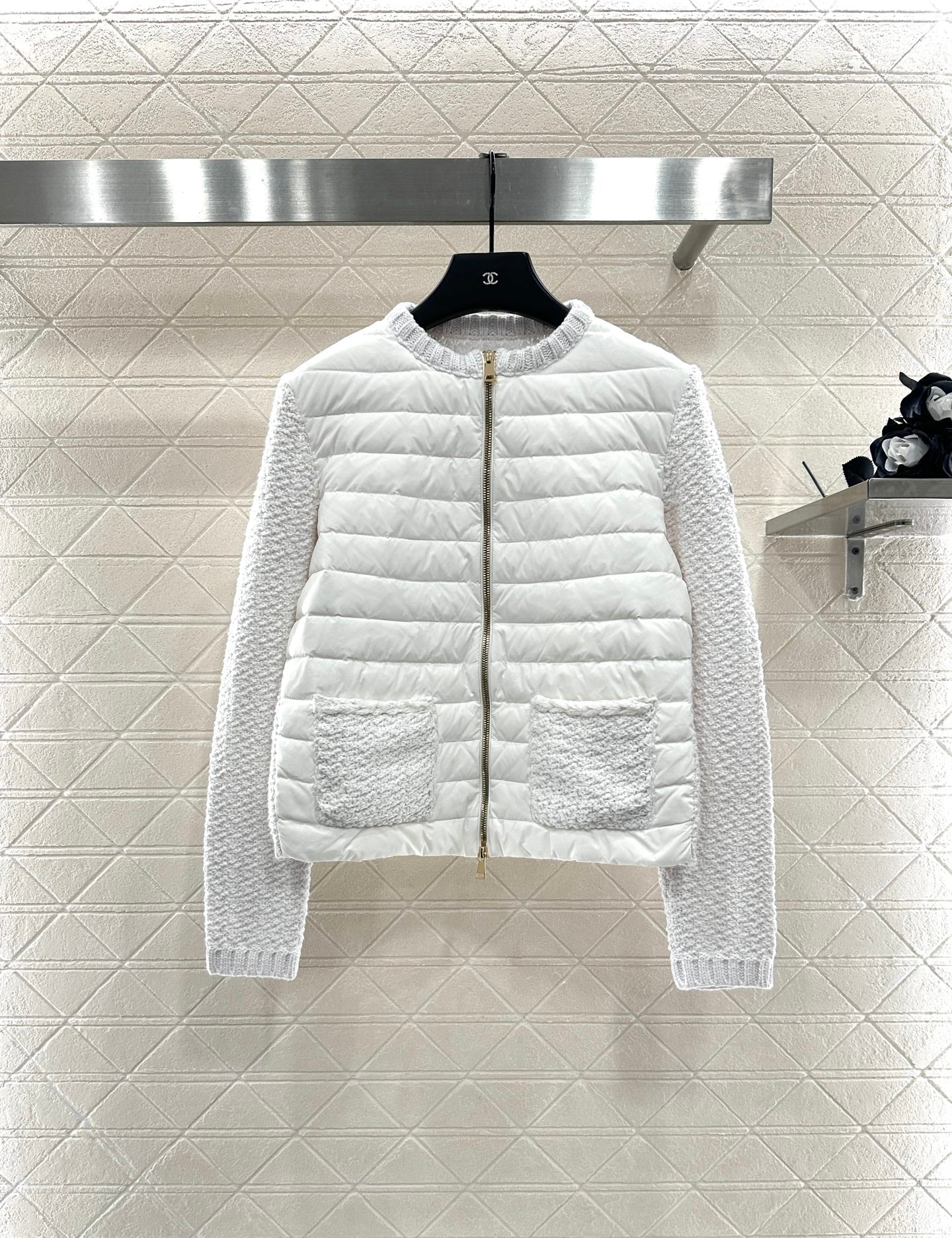 25fw Knitted patchwork zipper down jacket