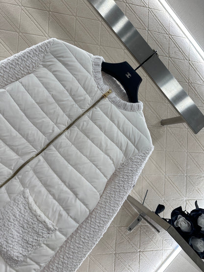 25fw Knitted patchwork zipper down jacket