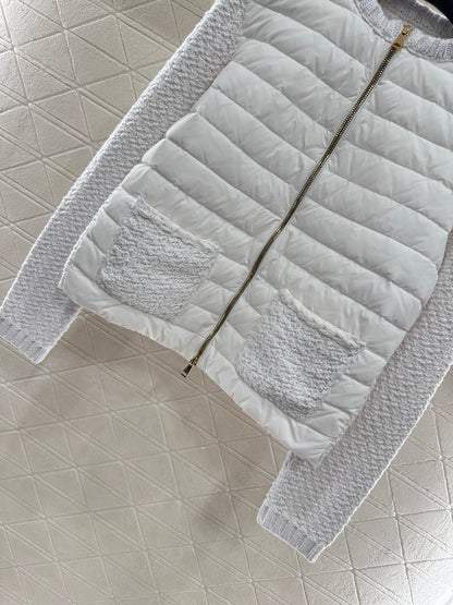 25fw Knitted patchwork zipper down jacket