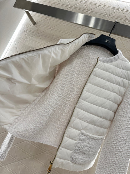 25fw Knitted patchwork zipper down jacket