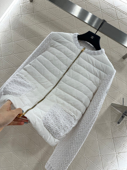 25fw Knitted patchwork zipper down jacket