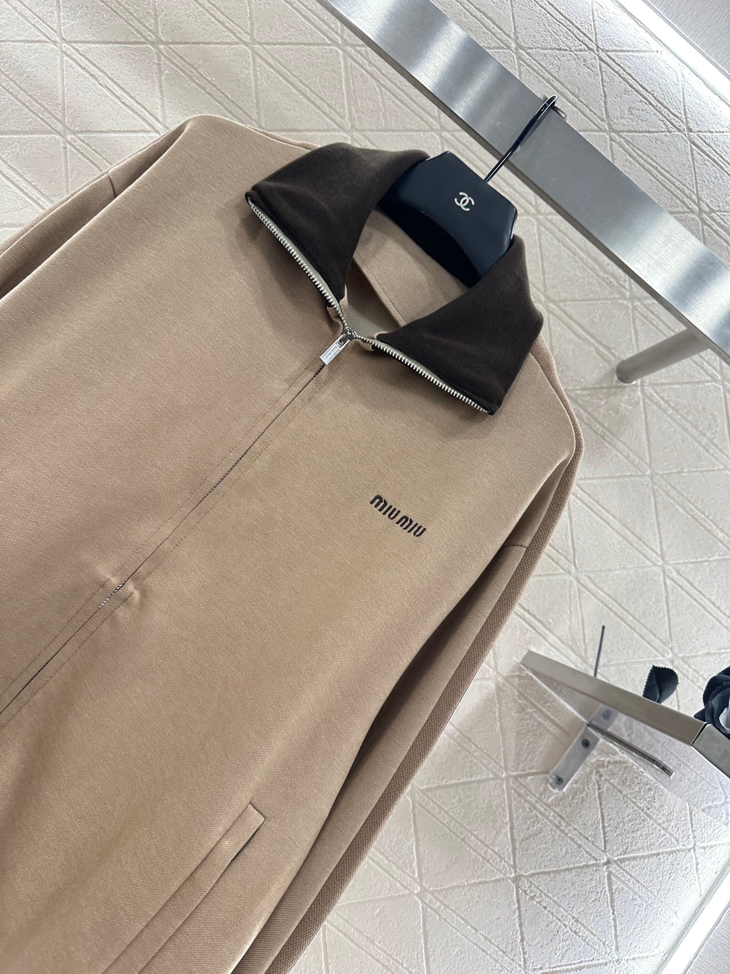 25fw Color blocking jacket shorts set