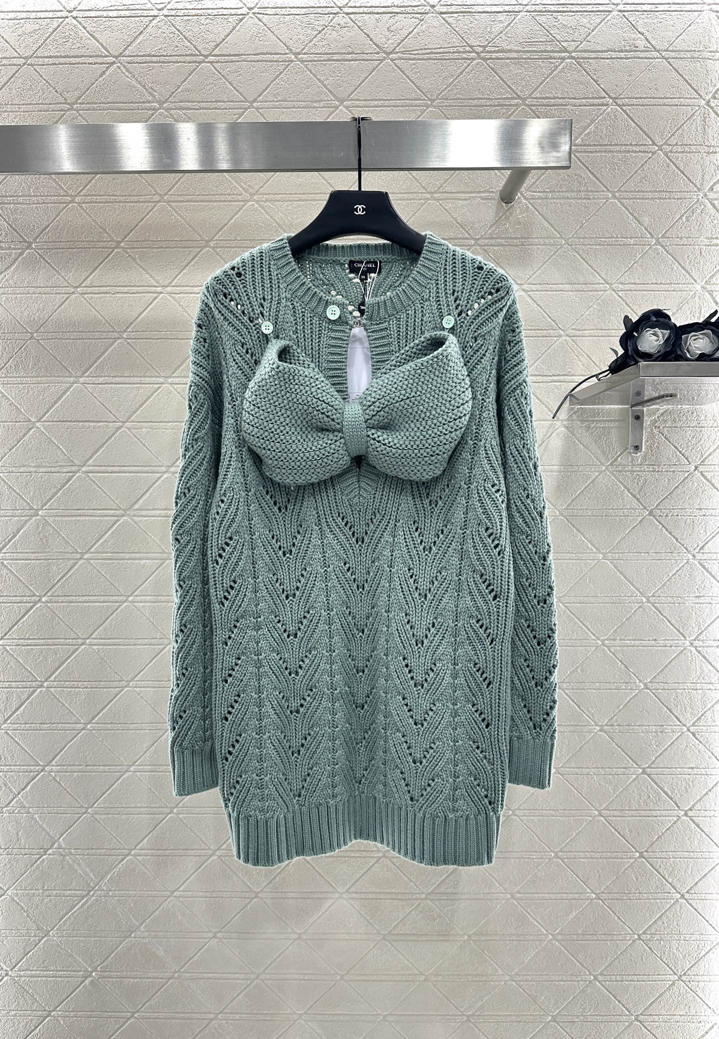 25fw Bow hollow knitted skirt