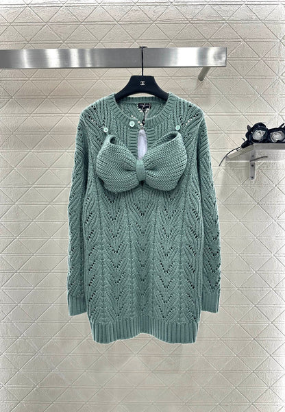 25fw Bow hollow knitted skirt