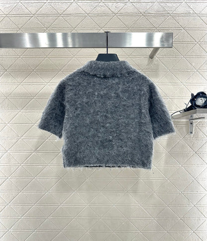 25fw Half open lapel knitted top